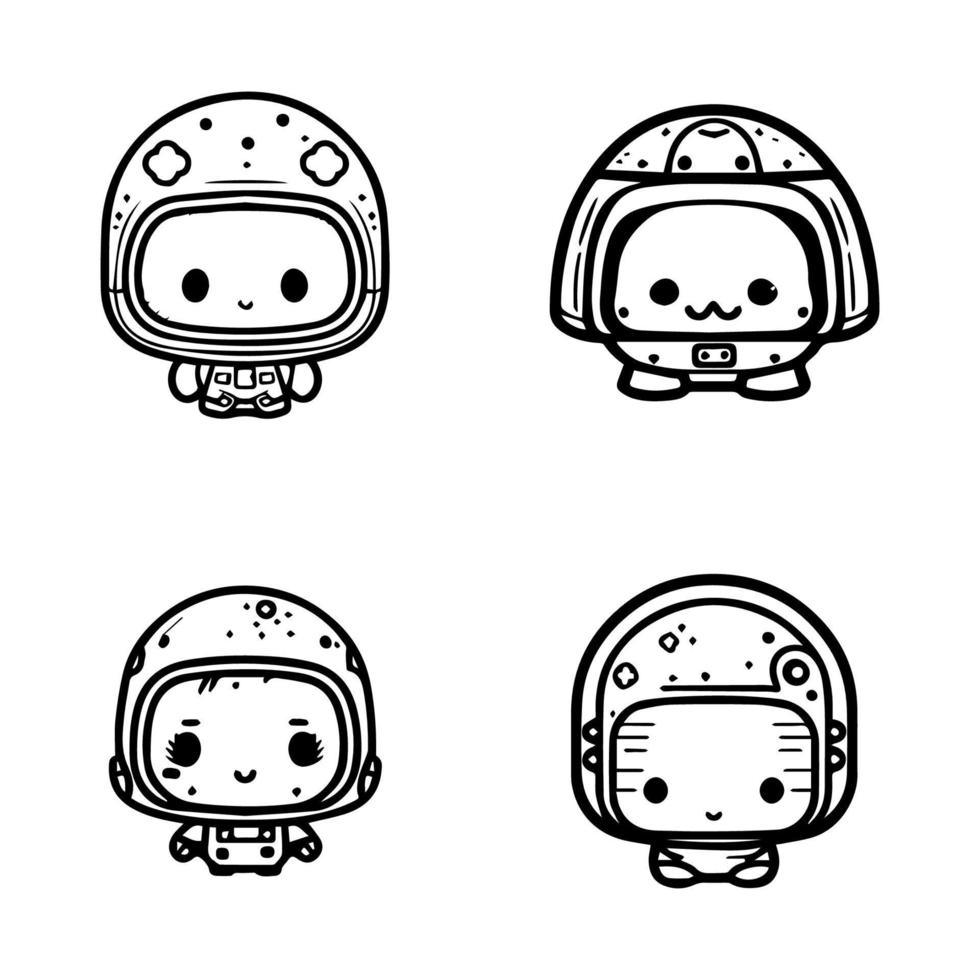 söt söt astronaut logotyp samling uppsättning hand dragen linje konst illustration vektor