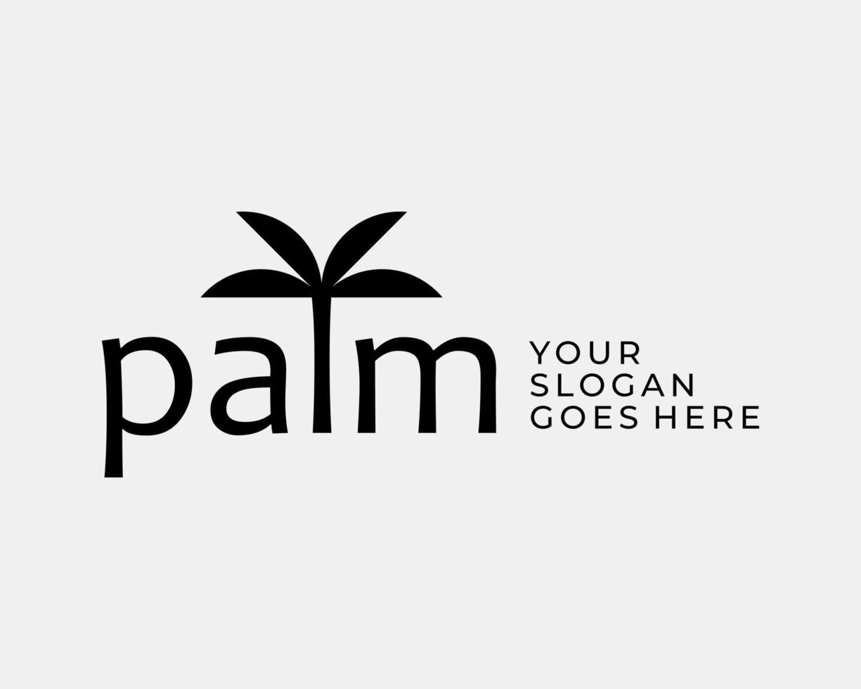 Typografie Palme Kokosnuss Baum Silhouette tropisch Natur Park Luxus minimalistisch Vektor Logo Design