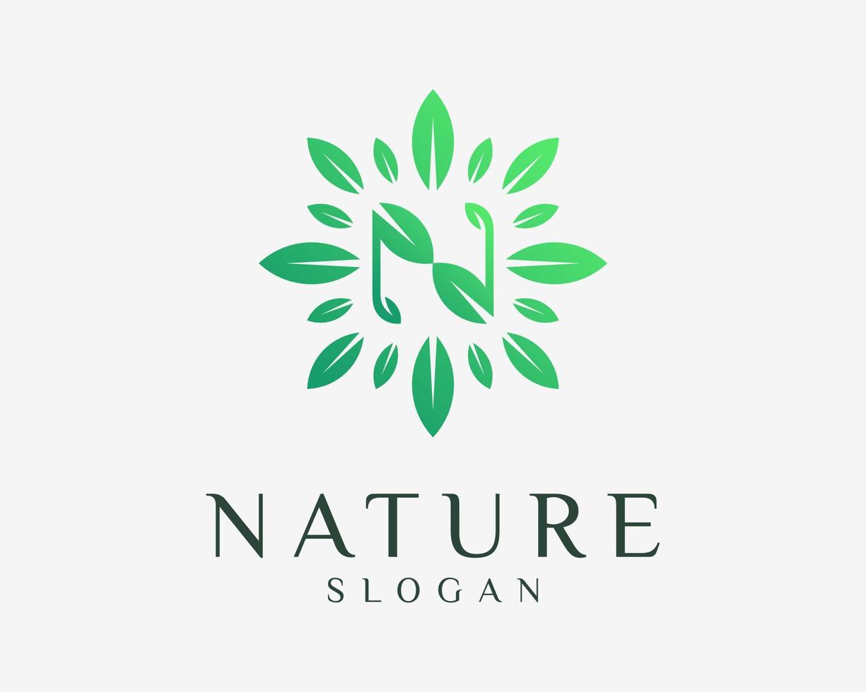 Brief n Initialen Grün Blatt Natur Laub organisch frisch natürlich Dekoration Vektor Logo Design