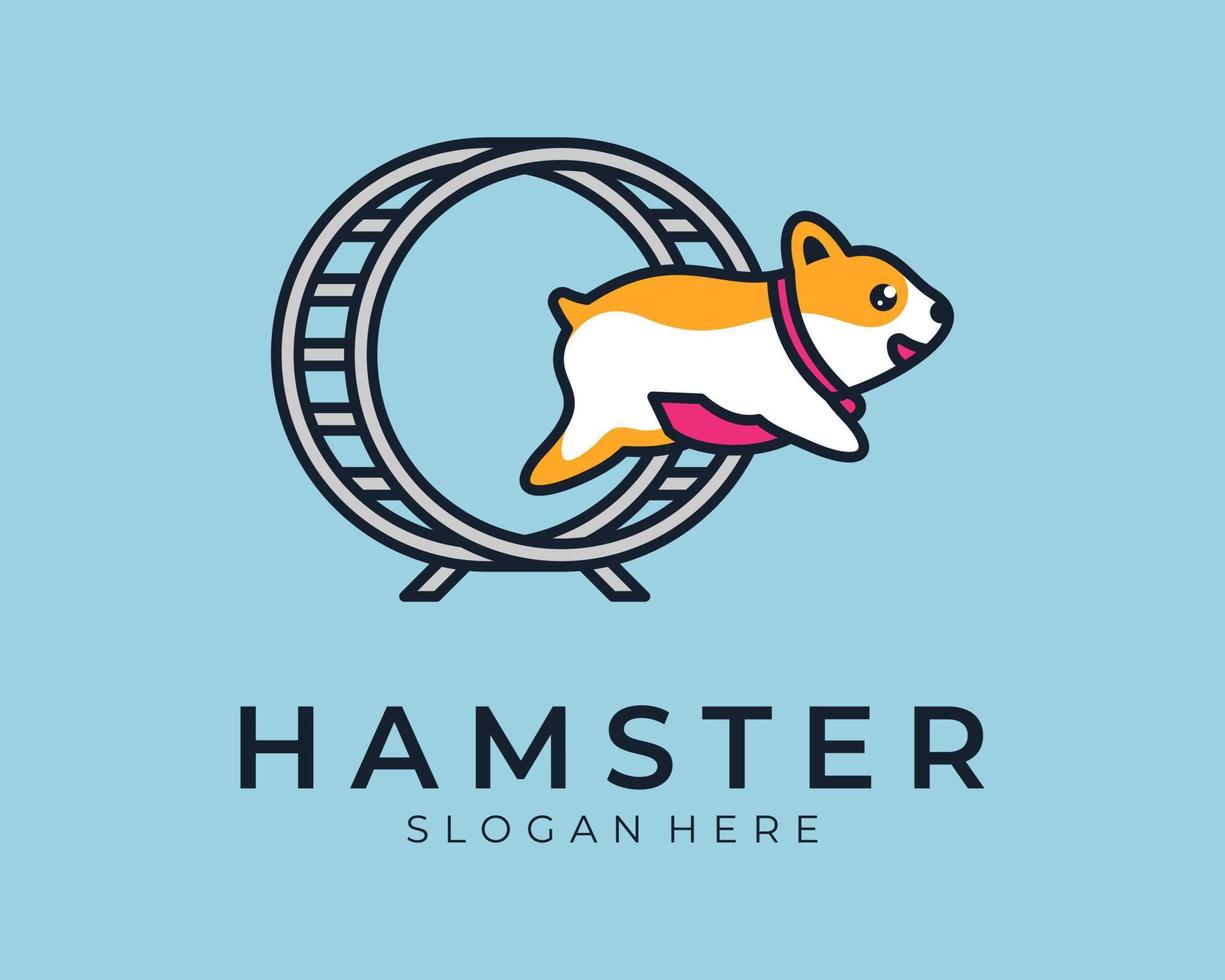 söt hamster små liten gnagare sällskapsdjur hjul springa tecknad serie rolig maskot illustration vektor logotyp design