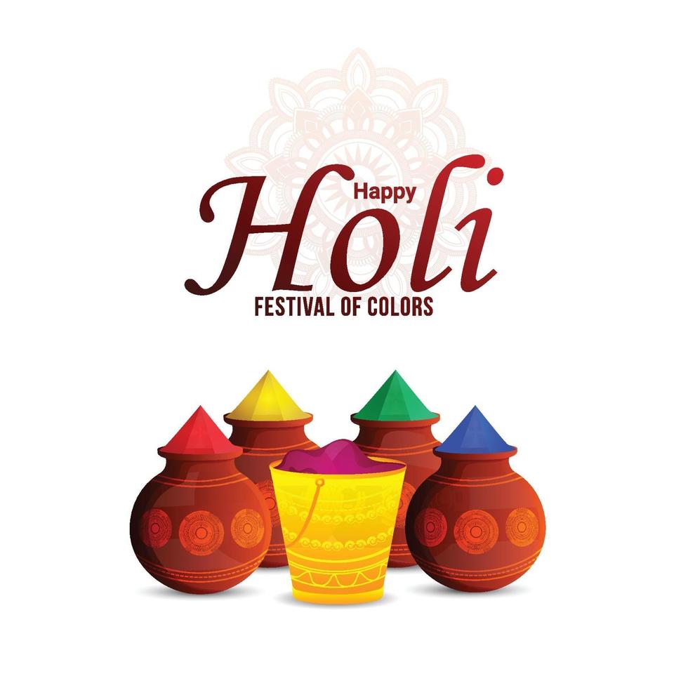 glad holi indisk festival bakgrund med färg lera kruka vektor