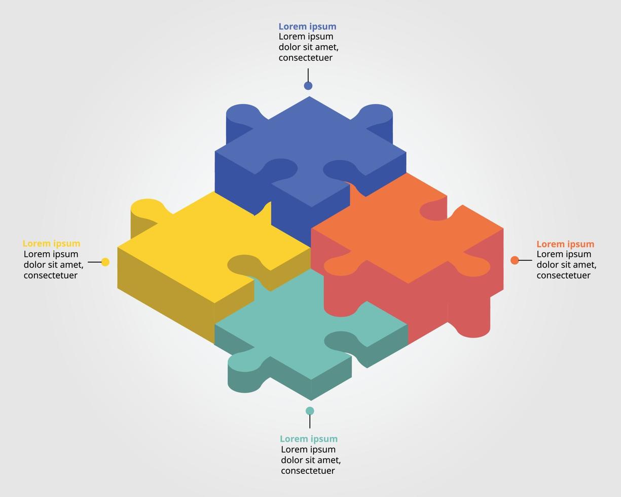 Jigsaw-Diagrammdiagrammvorlage für Infografik zur Präsentation für 4 Elemente vektor