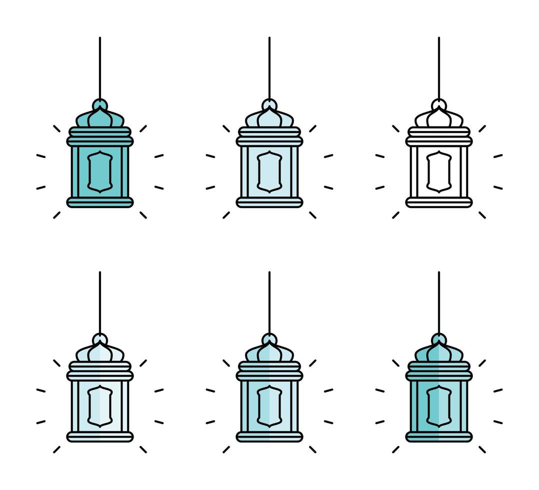 uppsättning av islamic tema lyktor, med linje mönster, silhuetter och attraktiv färger. vektor illustration av islamic Semester, kan vara Begagnade för webb ikon.