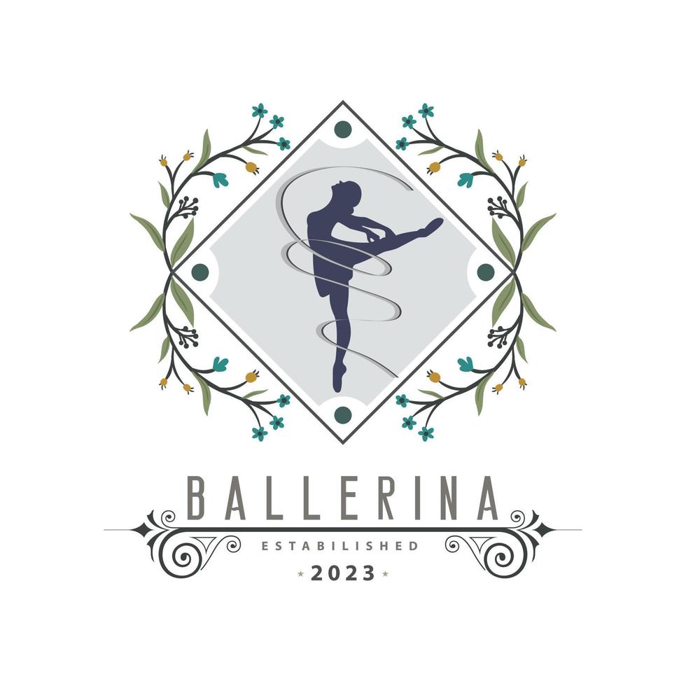 ballerina dansa i balett rörelse dansa stil logotyp mall design vektor för varumärke eller företag och Övrig