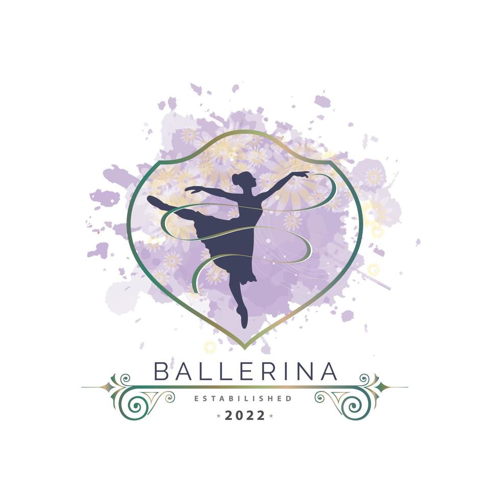 ballerina dansa i balett rörelse dansa stil vattenfärg logotyp mall design vektor för varumärke eller företag och Övrig