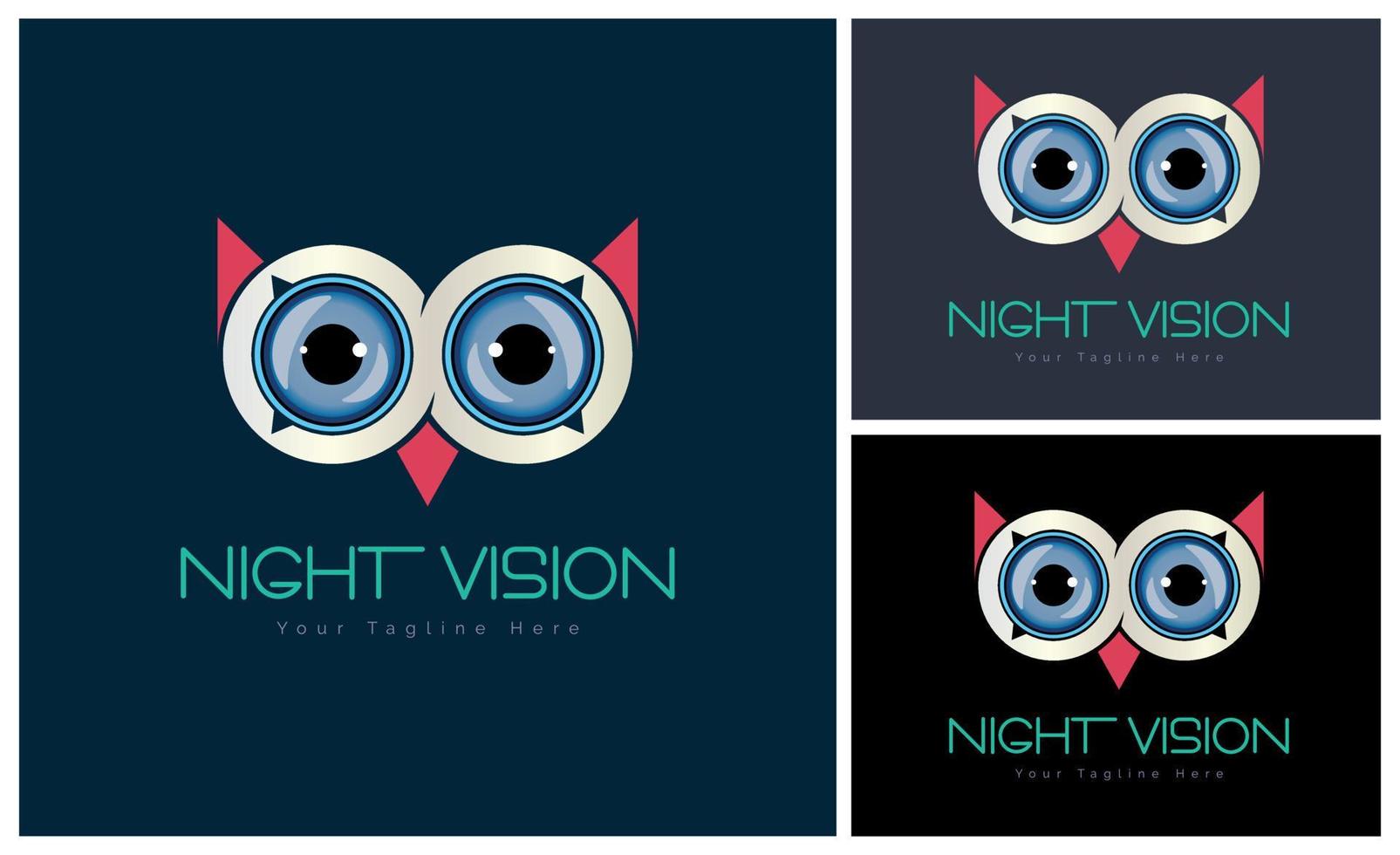 Uggla ögon boll natt syn logotyp design mall för varumärke eller företag och Övrig vektor