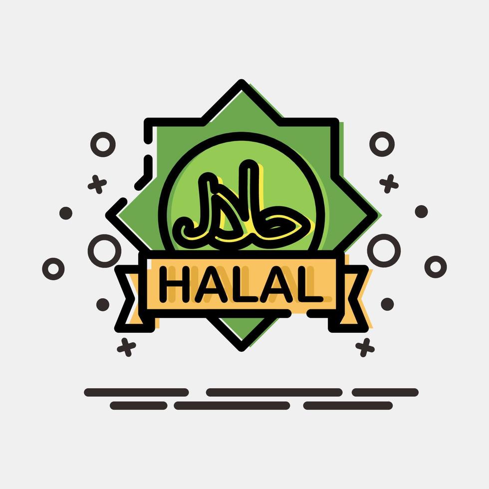 ikon halal. islamic element av ramadhan, eid al fitr, eid al adha. ikoner i mbe stil. Bra för grafik, affischer, logotyp, dekoration, hälsning kort, etc. vektor