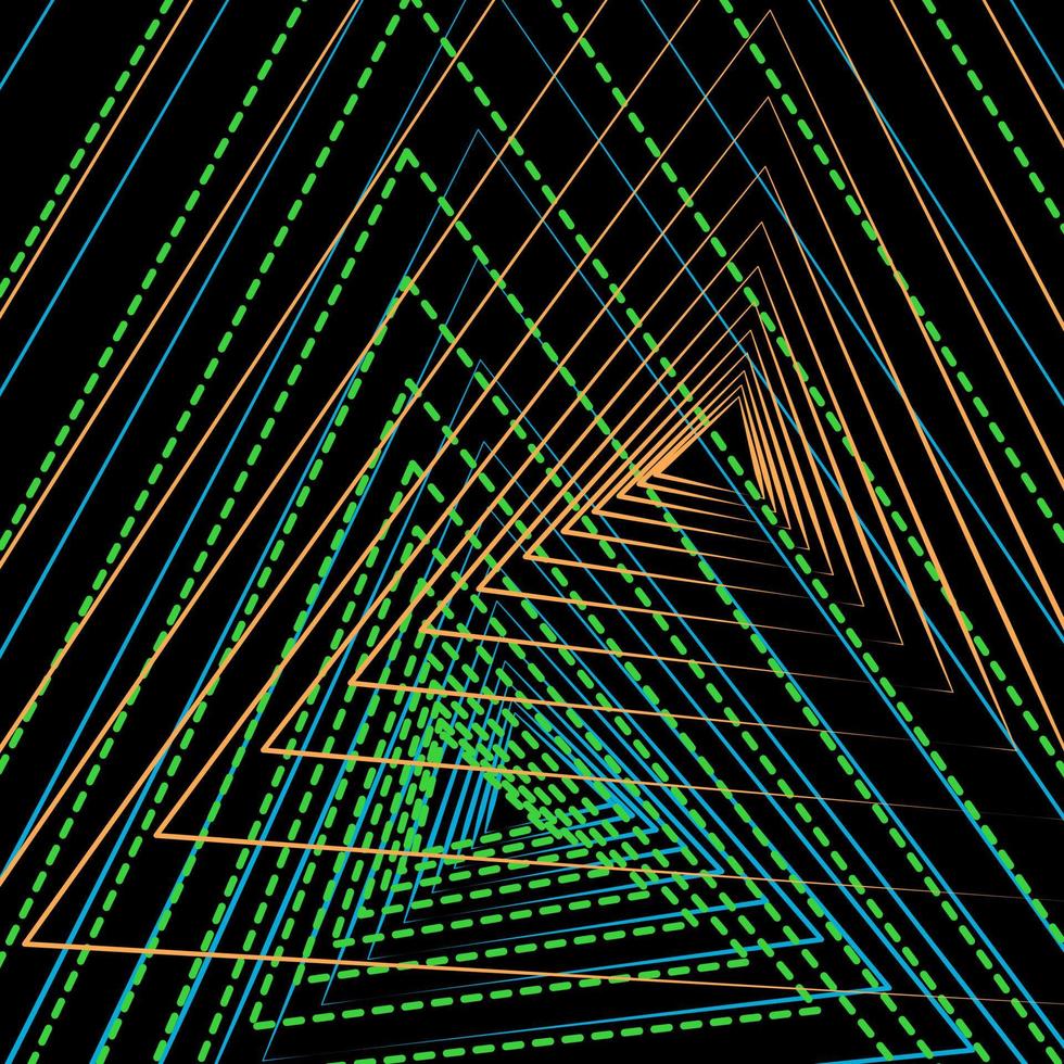 abstrakt skarp hörn färgrik orange grön och blå ljus mång rader skikten geometrisk kreativitet fantasi i svart bakgrund vektor