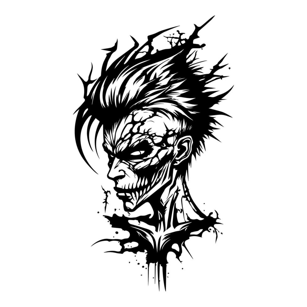 en läskigt zombie huvud illustration perfekt för halloween med invecklad linje konst detaljer, hand dragen för en unik och kuslig atmosfär vektor