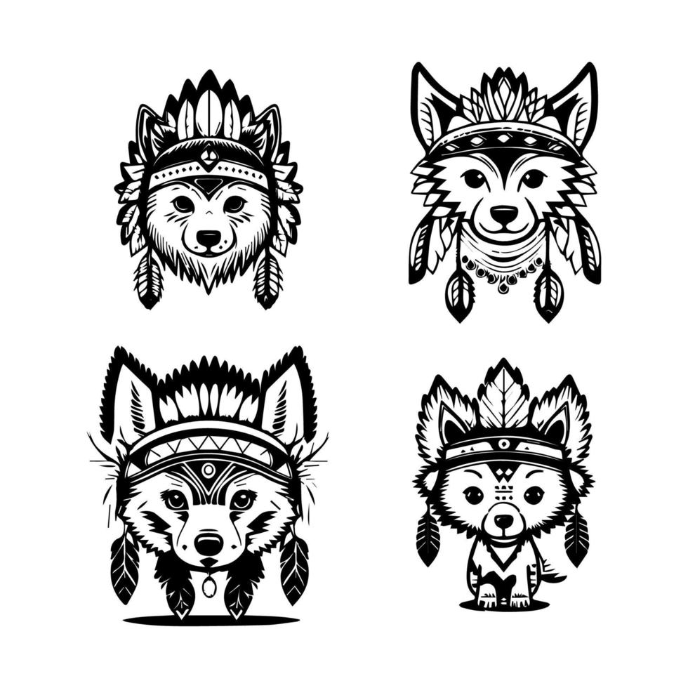 entfesseln Ihre wild Seite mit unser süß kawaii Wolf Logo tragen indisch Chef Zubehör Sammlung. Hand gezeichnet mit Liebe, diese Abbildungen sind sicher zu hinzufügen ein berühren von Verspieltheit und Stärke vektor