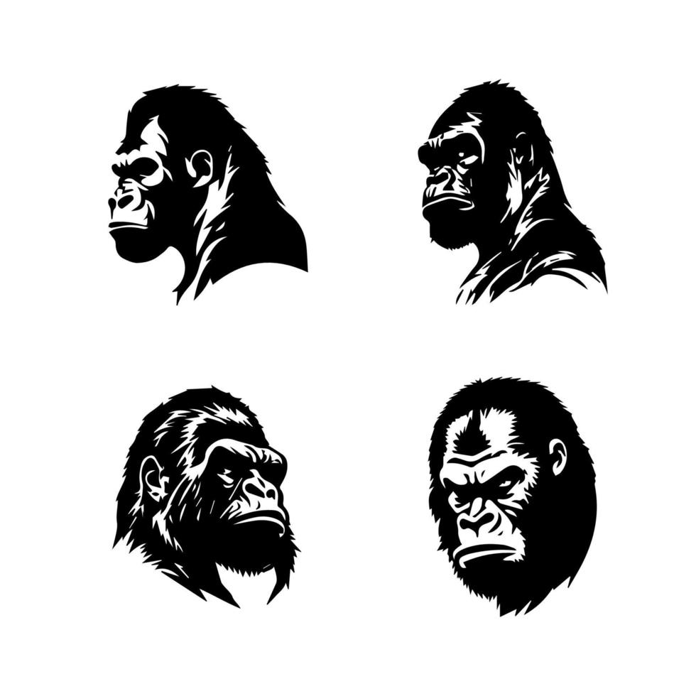 frigöra de fä med vår arg gorilla huvud logotyp silhuett samling. hand dragen med invecklad detaljer, dessa illustrationer är Säker till Lägg till en Rör av häftighet till din projekt vektor