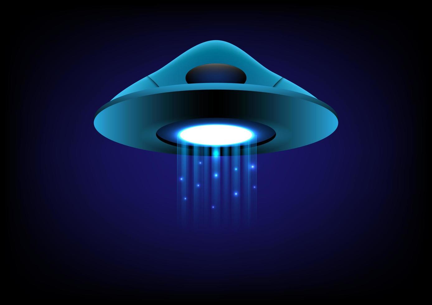 UFO Raumschiff fliegend mit Licht Balken Vektor Hintergrund