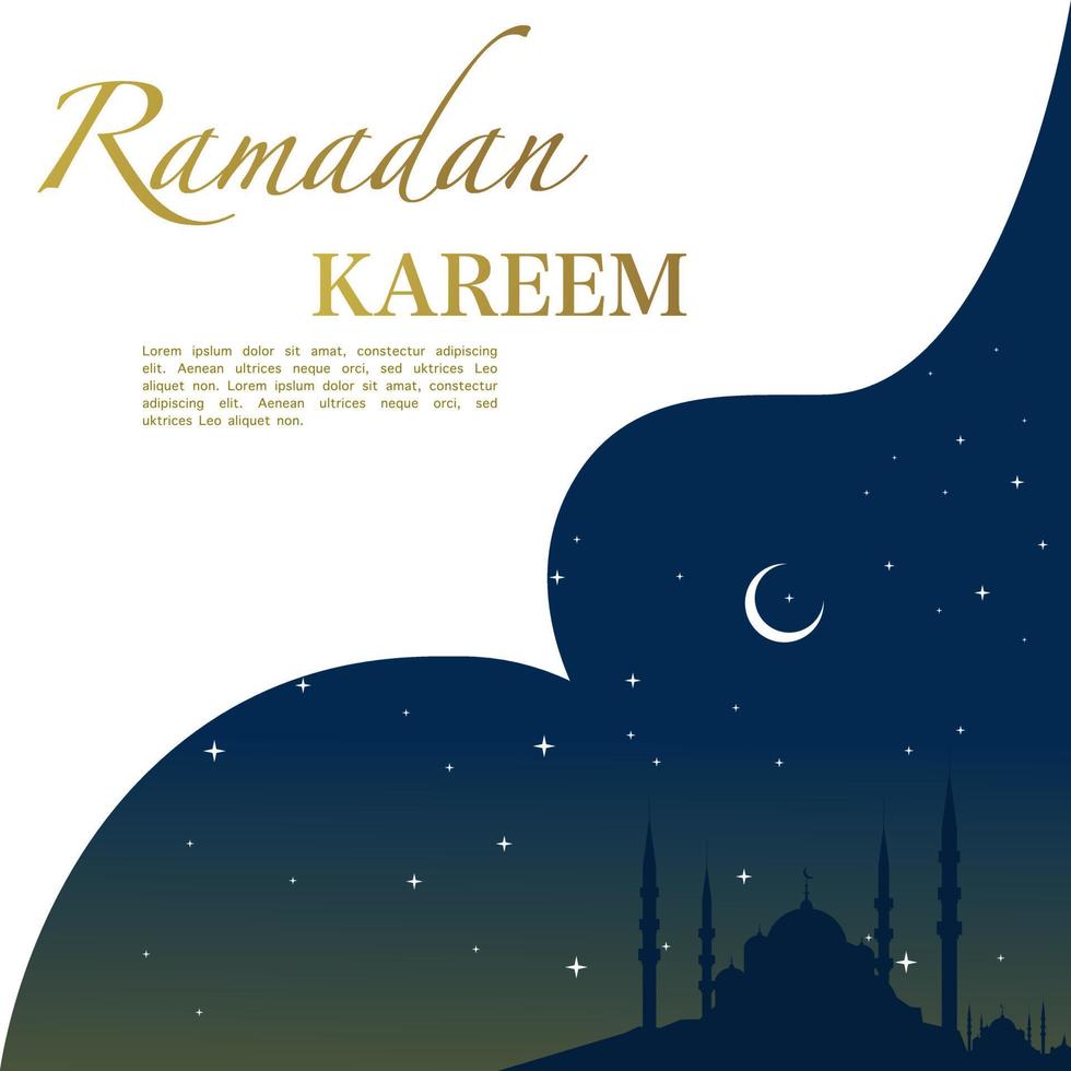 ramadan kareem illustration med moské silhuett och starlight och måne, bakgrund företag märka, inbjudan mall, social media, etc. ramadan kareem tema platt vektor illustration.