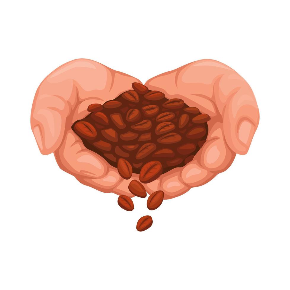 Hand halten Kaffee Bohne Symbol zum Welt Kaffee Tag Karikatur Illustration Vektor