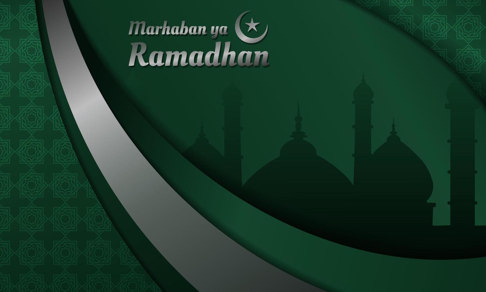 modern Metall Stil Hintergrund zum Gruß Marhaban ya Ramadhan welche meint herzlich willkommen Ramadhan vektor