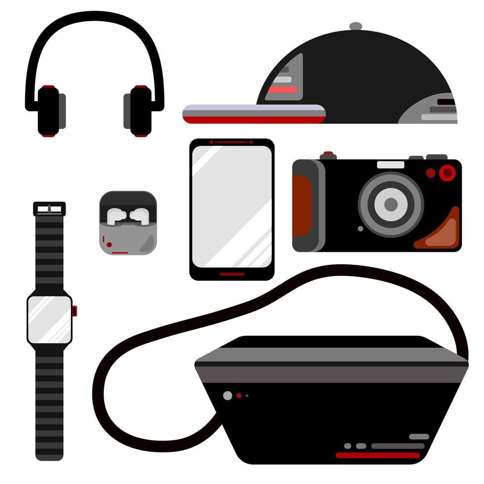 passagerare väska, keps, mobil telefon och Mer i platt vektor illustration design