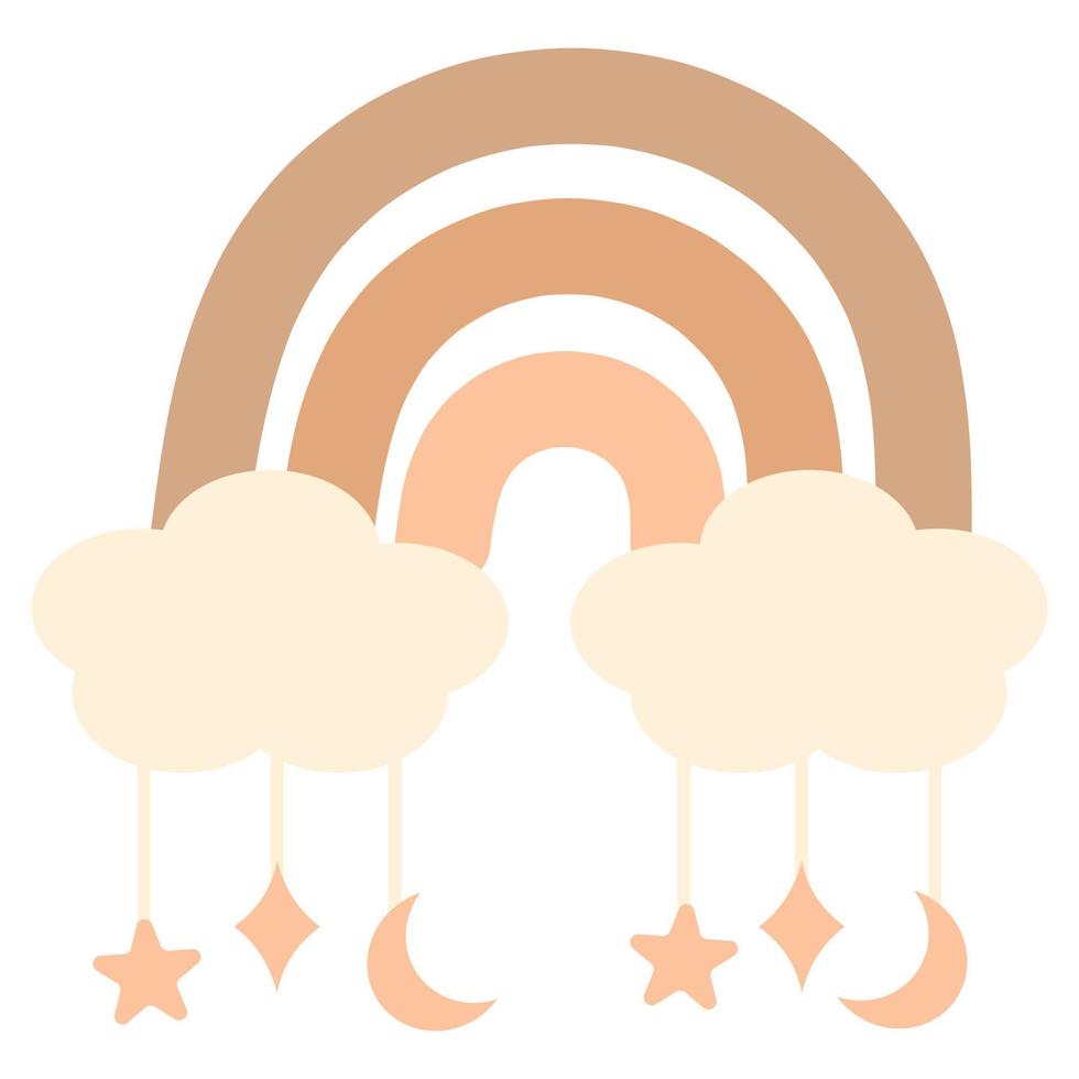 pastell boho regnbåge med moln med stjärna, månad och romb hängsmycke. vektor illustration