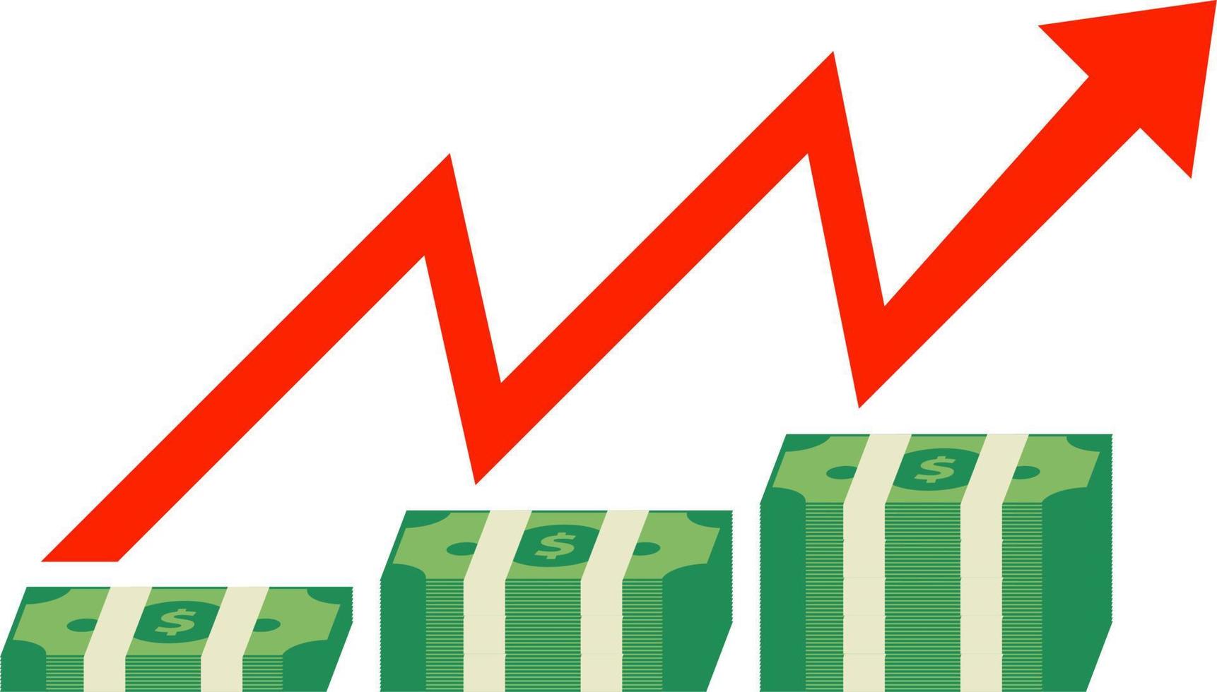 Geld Inflation Illustration. Graph Pfeil mit gestapelt Kasse zum Inflation Illustration. International Probleme von wirtschaftlich und Finanzen. Grafik Ressource zum Sozial Problem Über Rezession Wirtschaft global vektor