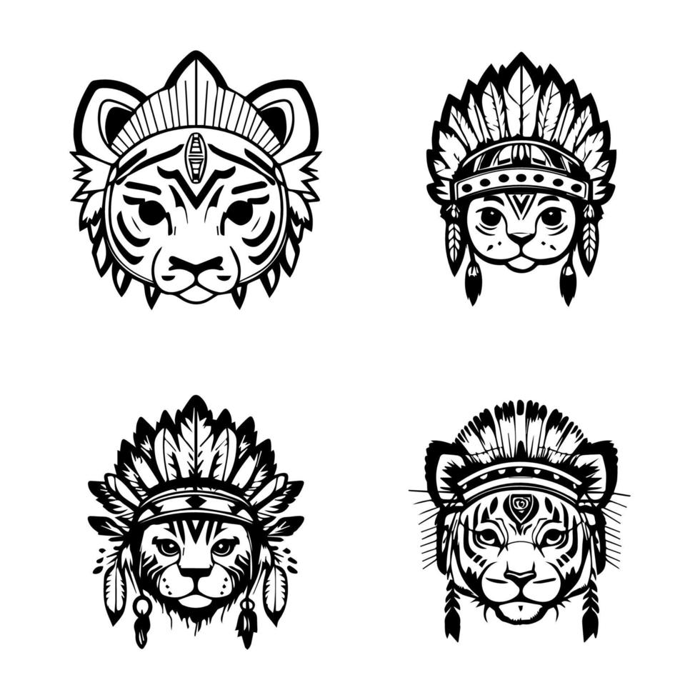 brüllen in Abenteuer mit diese süß Anime Tiger Kopf tragen indisch Chef Zubehör. diese Hand gezeichnet, kawaii Sammlung einstellen ist sicher zu Freude vektor