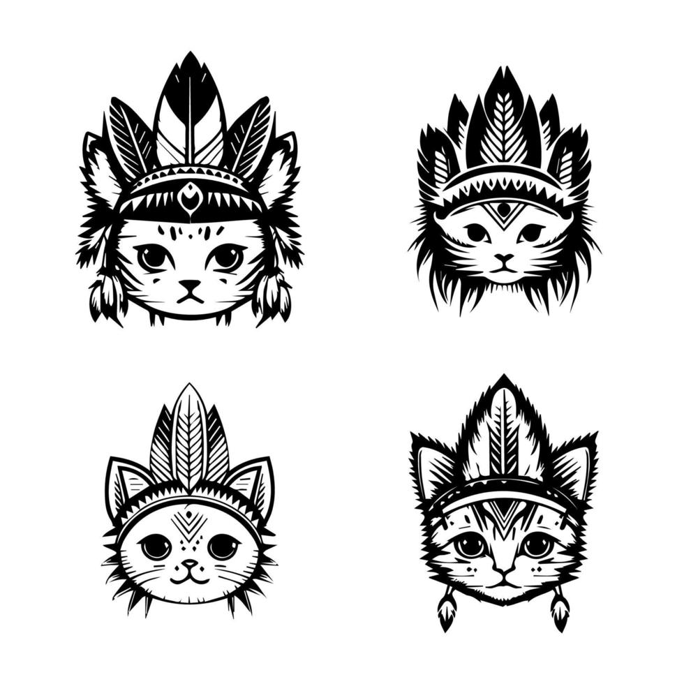 diese Sammlung von süß kawaii Katze Kopf Logos ist schnurrend akzentuiert mit indisch Chef Zubehör. Hand gezeichnet mit Liebe vektor