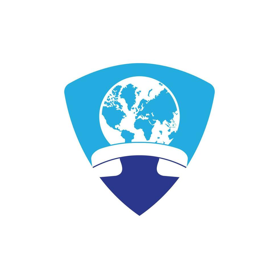 Globus mit Mobilteil-Vektor-Logo-Symbol. Anruf- und Globus-Symbol Internationales Anrufsymbol-Logo-Vorlagendesign. vektor