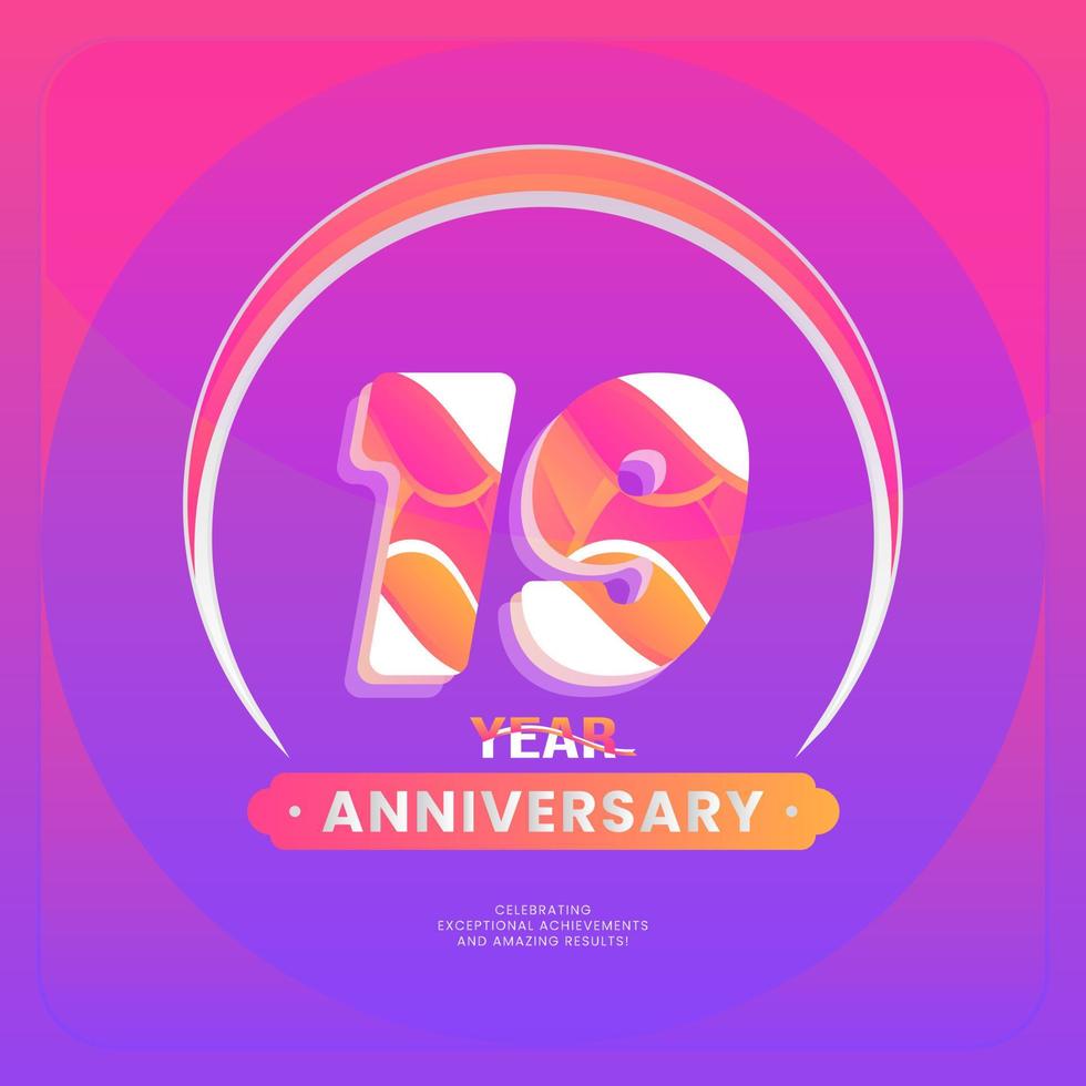 siffra 19 vektor logotyper för årsdag firande isolerat på violett bakgrund, vektor design för firande, inbjudan kort, och hälsning kort.