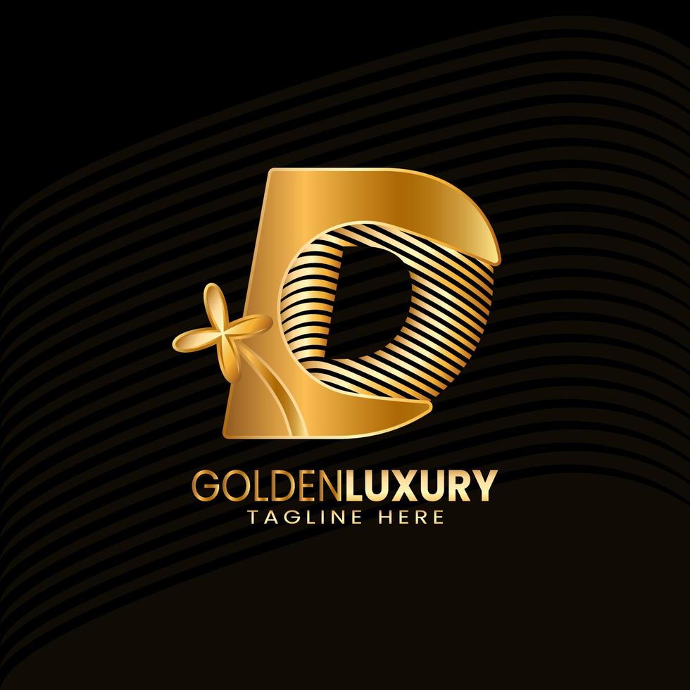 Brief d Luxus dekorativ alphabetisch. golden Blume Luxus Logo Profi Vektor. vektor