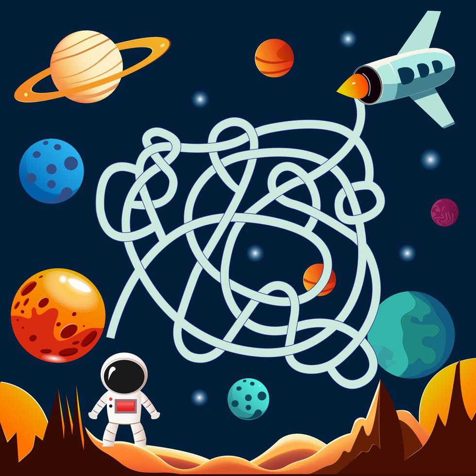 Vektor Matze Spiel mit Raum Thema Vorlage Astronaut und Rakete