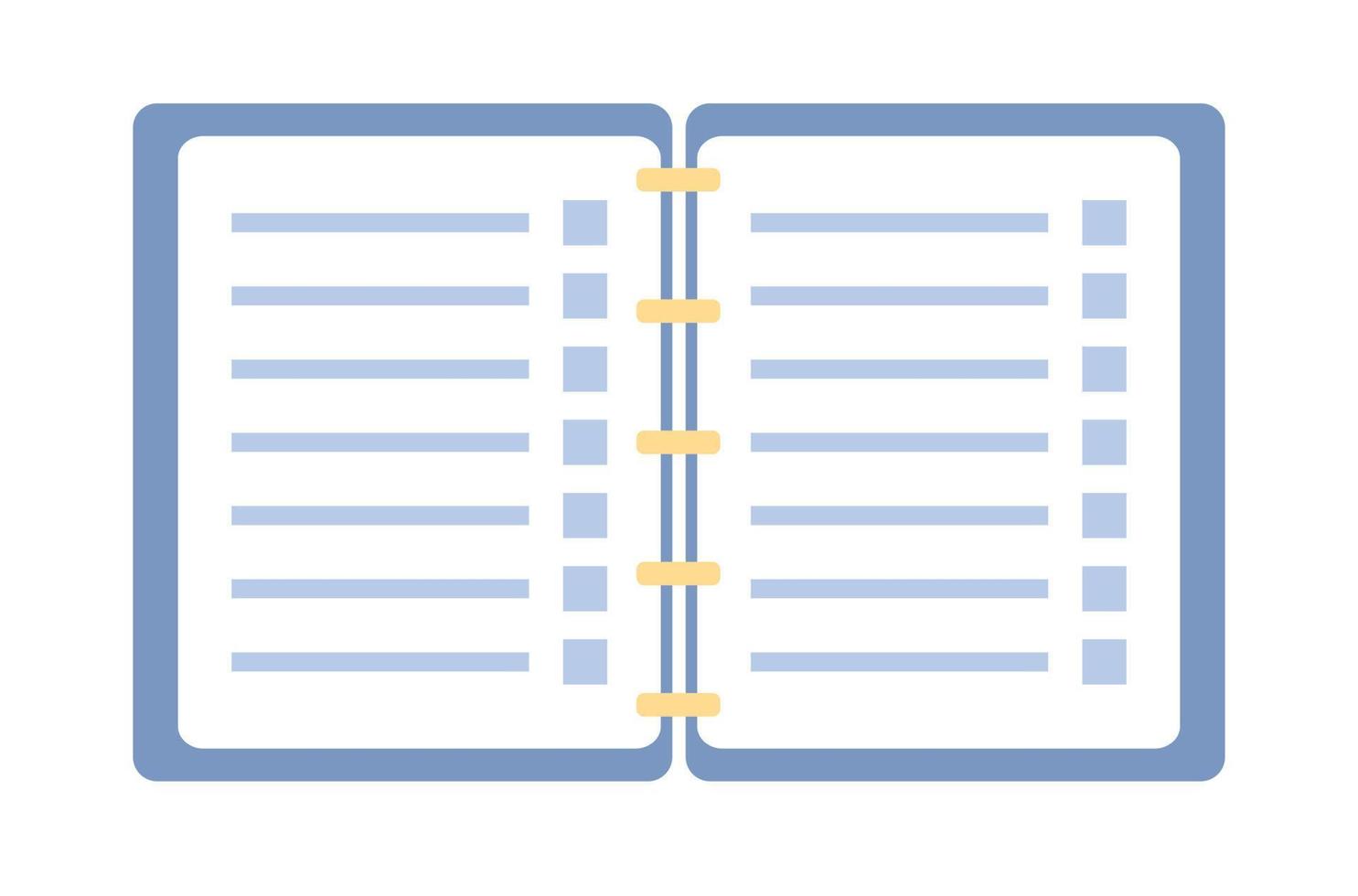 öppen anteckningsbok ikon. anteckningsblock och papper ark tecken. vektor platt illustration