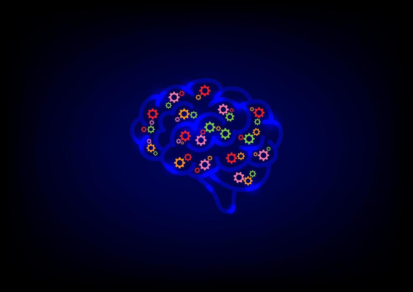 kreativ und Idee Konzept. Gehirn und Zahn Getriebe Rad Innerhalb auf Blau Hintergrund. künstlich Intelligenz. Mechanismus Zusammenarbeit Ingenieur. vektor