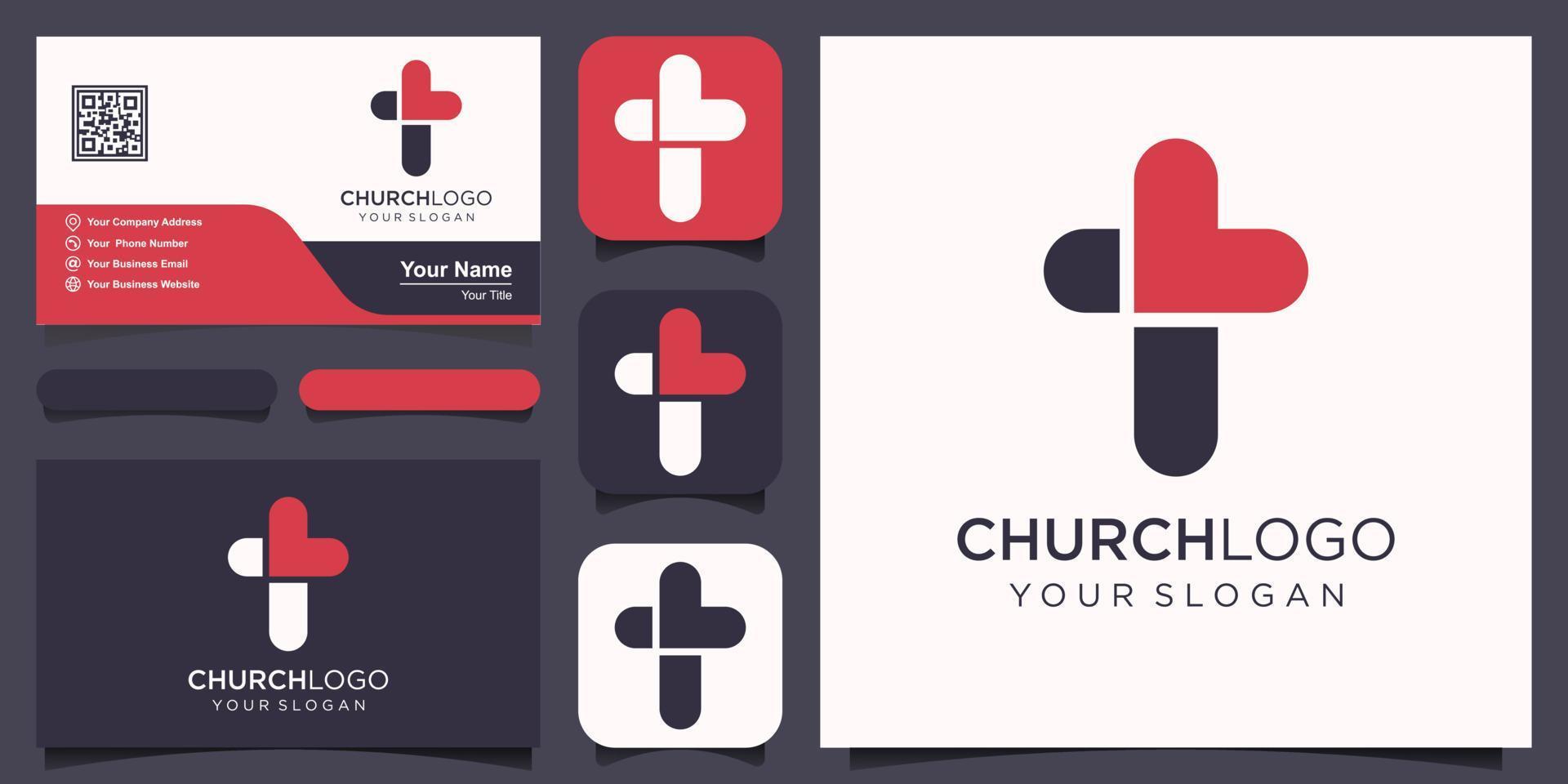 Christian Kreuz Logo Vektor Vorlage kombiniert mit Herz Symbol. Kirche Logo.