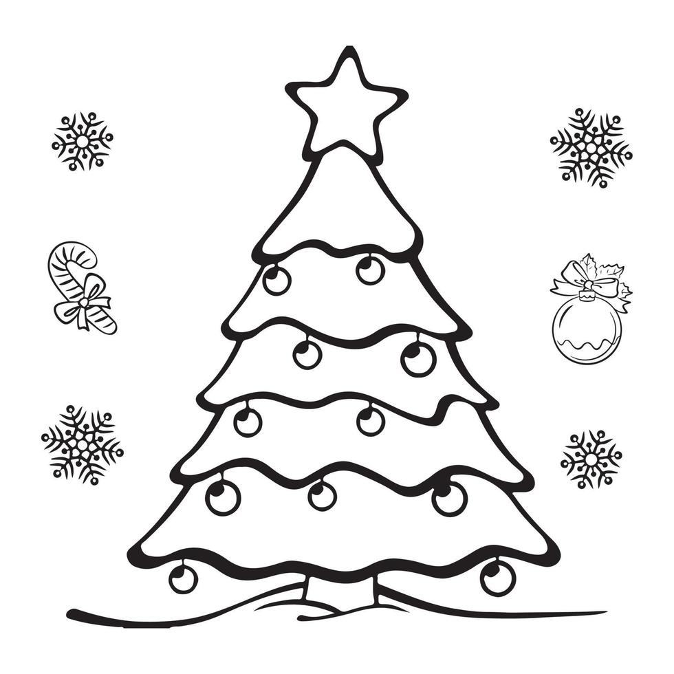 vektor illustration av jul träd den där lämplig för färg bok, färg sidor, klistermärke, affisch, kort, etc