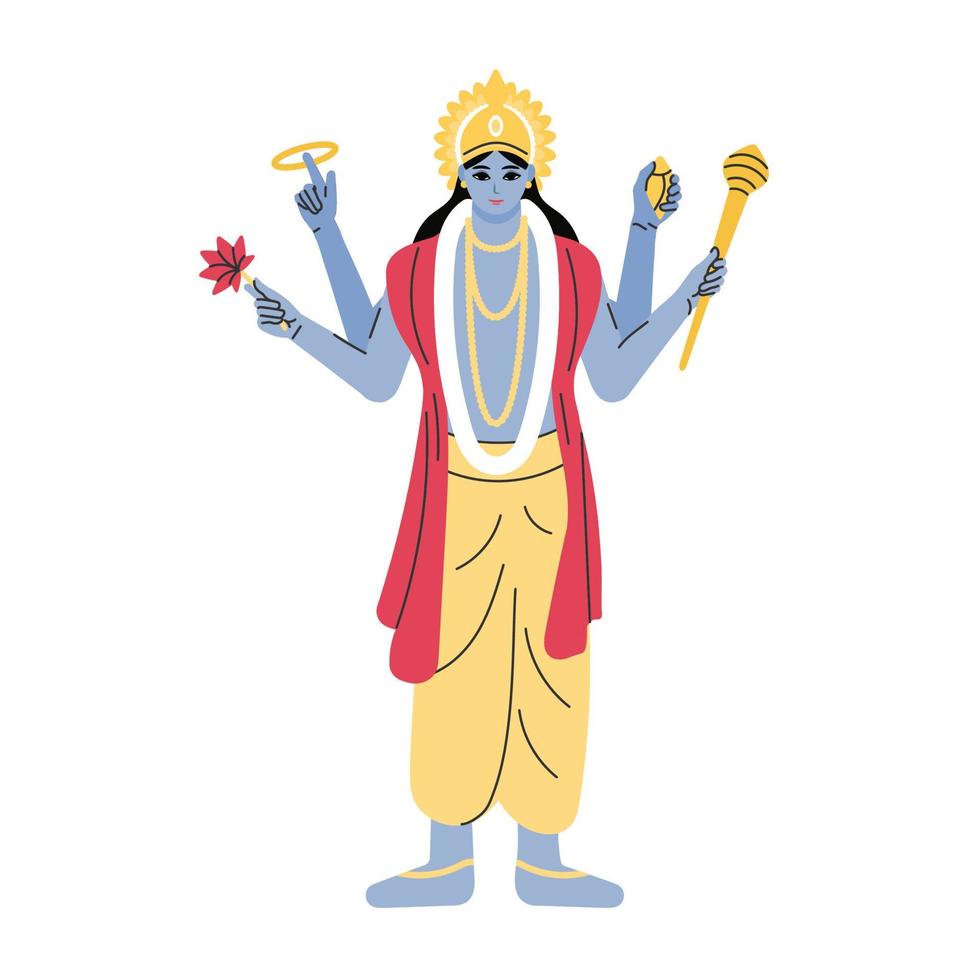 indisk Gud herre vishnu. etnisk gudom av hinduism mytologi. vektor illustration design