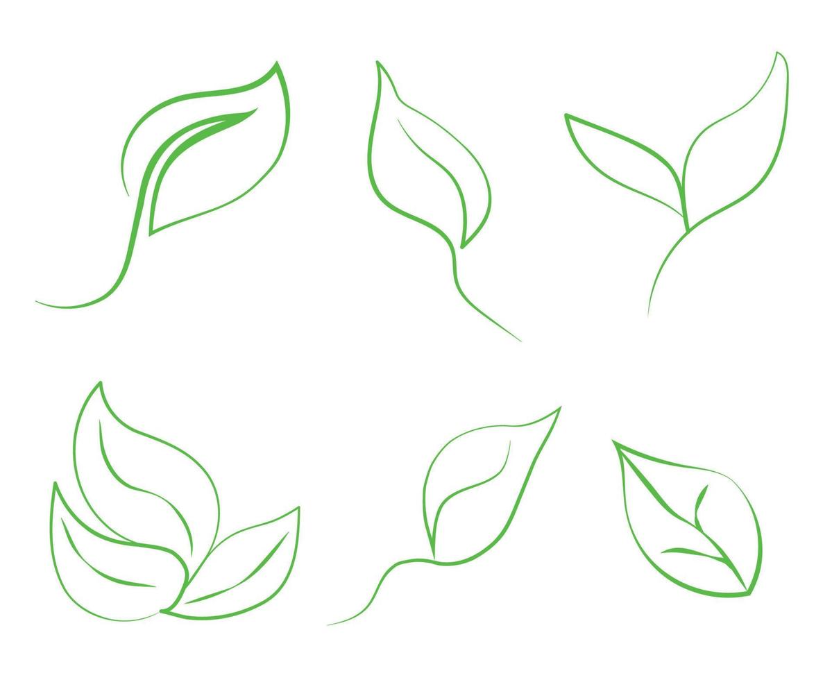 en uppsättning av grön löv symboliserar eko, grön energi, ekologi. vektor bild, skiss i linje konst stil