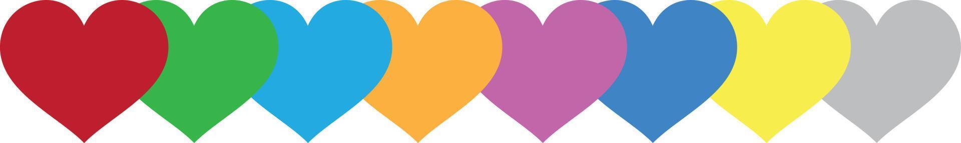 vektor illustration av hjärtan i lgbtq stolthet platt färger. regnbåge hjärtan baner för stolthet månad isolerat på vit bakgrund. Gay stolthet hjärtan design element för social media.