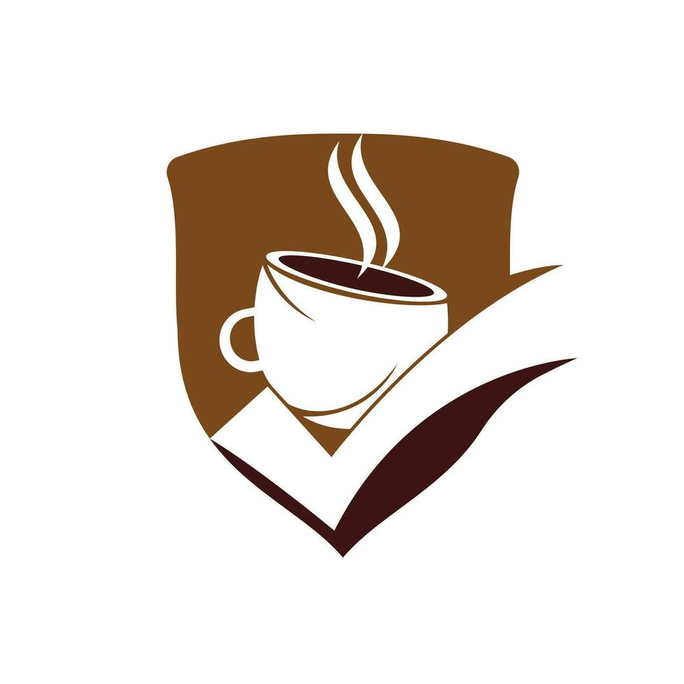 kaffe kolla upp vektor logotyp design. kaffe kopp med en kolla upp märke.