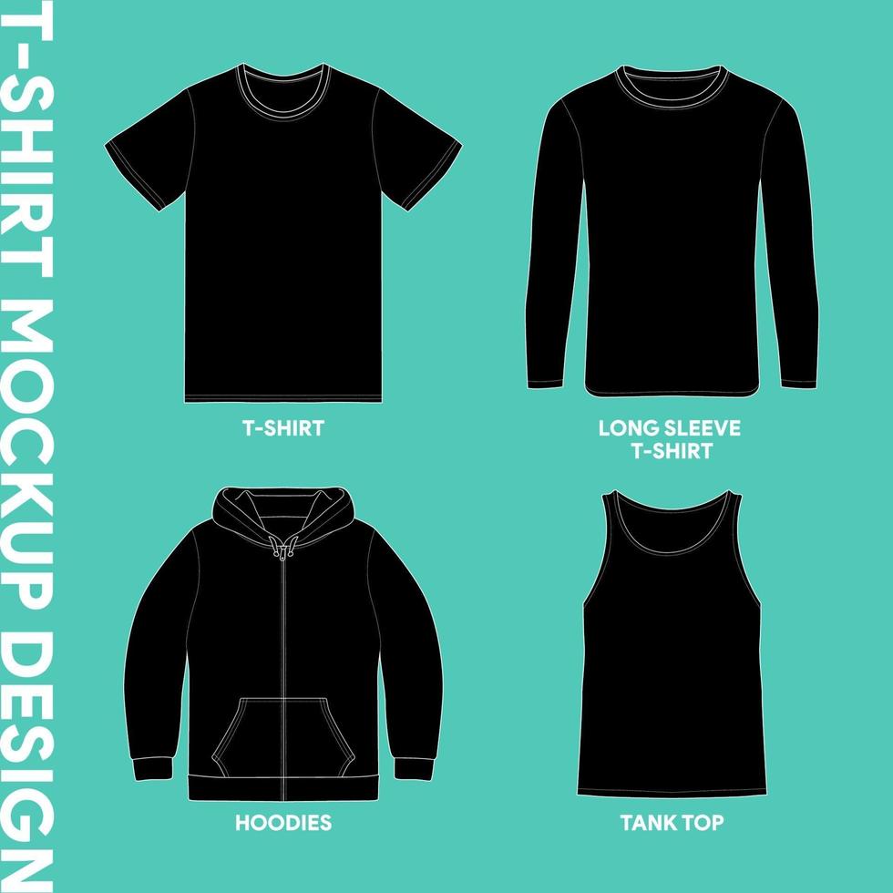 kläder mockup grafiska mallar. t-shirt, långärmad, huvtröja och linne vektor