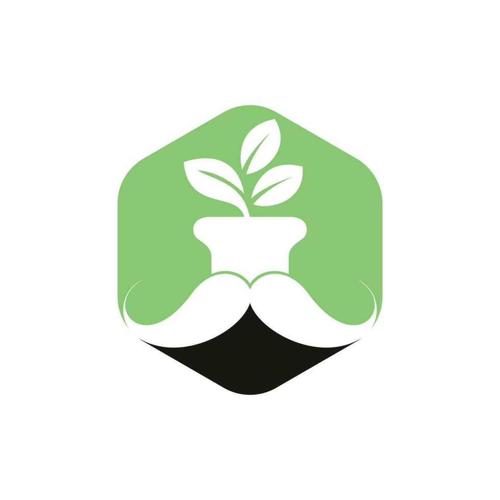 blomma pott med mustasch ikon logotyp design. vektor