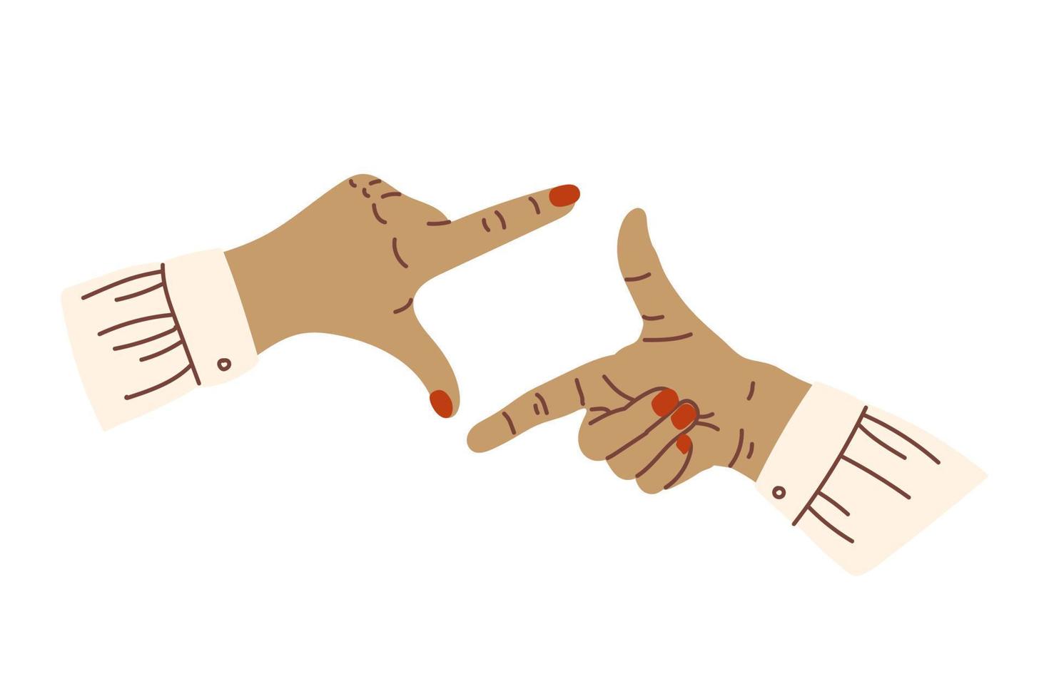 Hand Geste Rahmen von Finger. Foto Zeichen gemacht durch Mensch Hände Vektor Karikatur Illustration