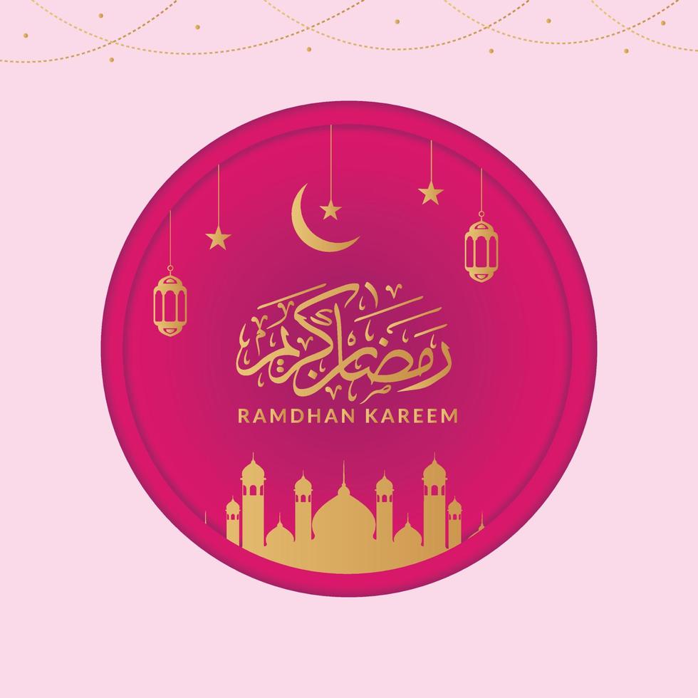 vektor platt design ramadan kareem illustration med moské stjärnor ljus lykta och ram