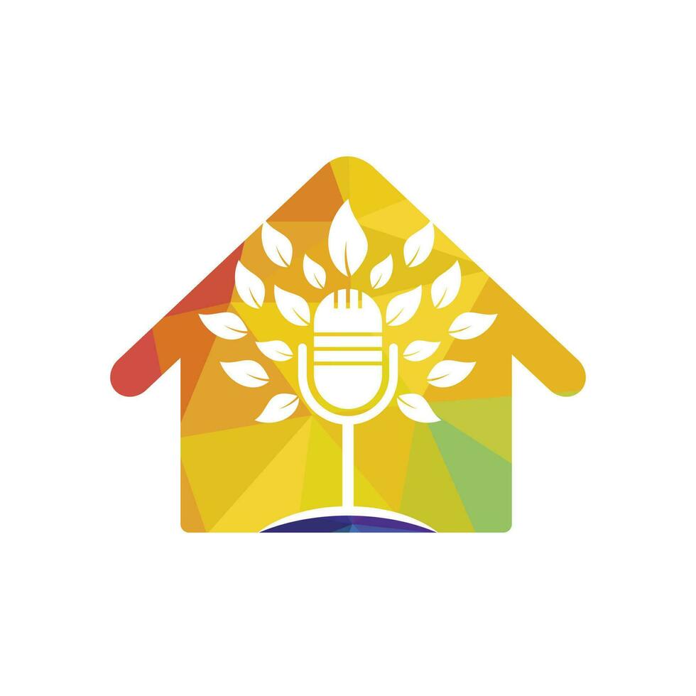 Öko Podcast Vektor Logo Design. Natur sich unterhalten Logo Konzept.
