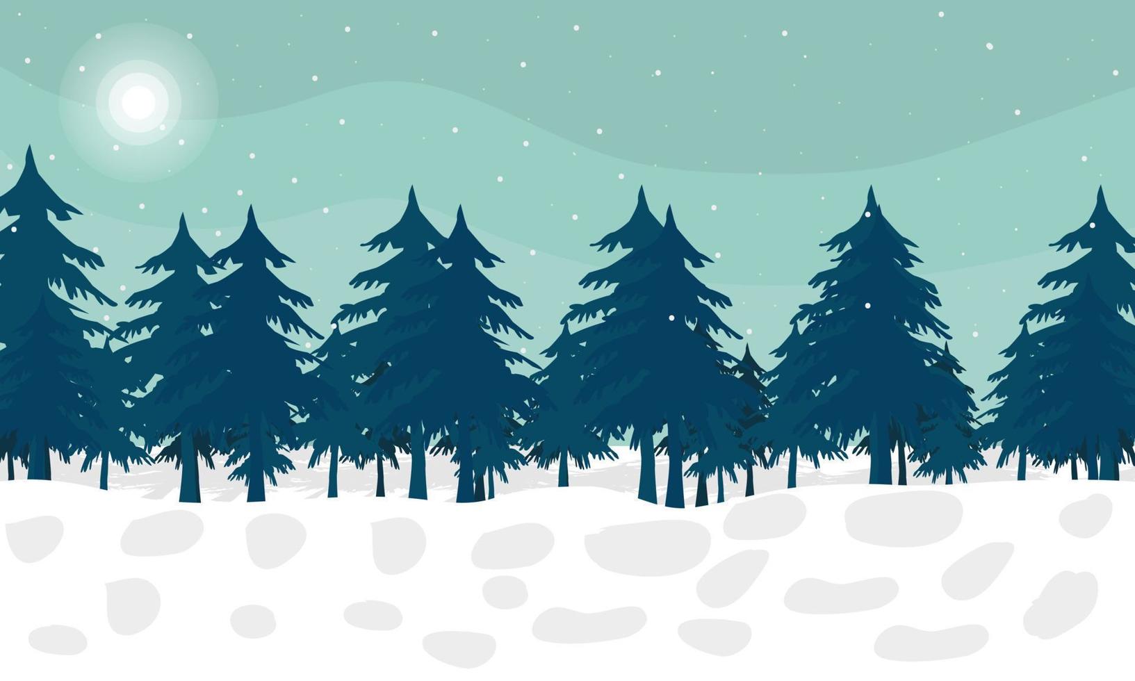 Schnee Hintergrund mit Grün Baum Natur Landschaft vektor