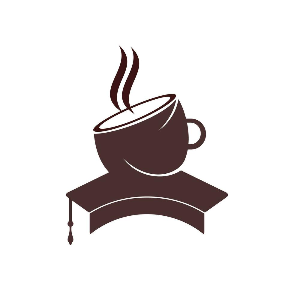 Schüler Kaffee Vektor Logo Vorlage. Logo Symbol von das Abschluss Deckel und Kaffee Tasse.