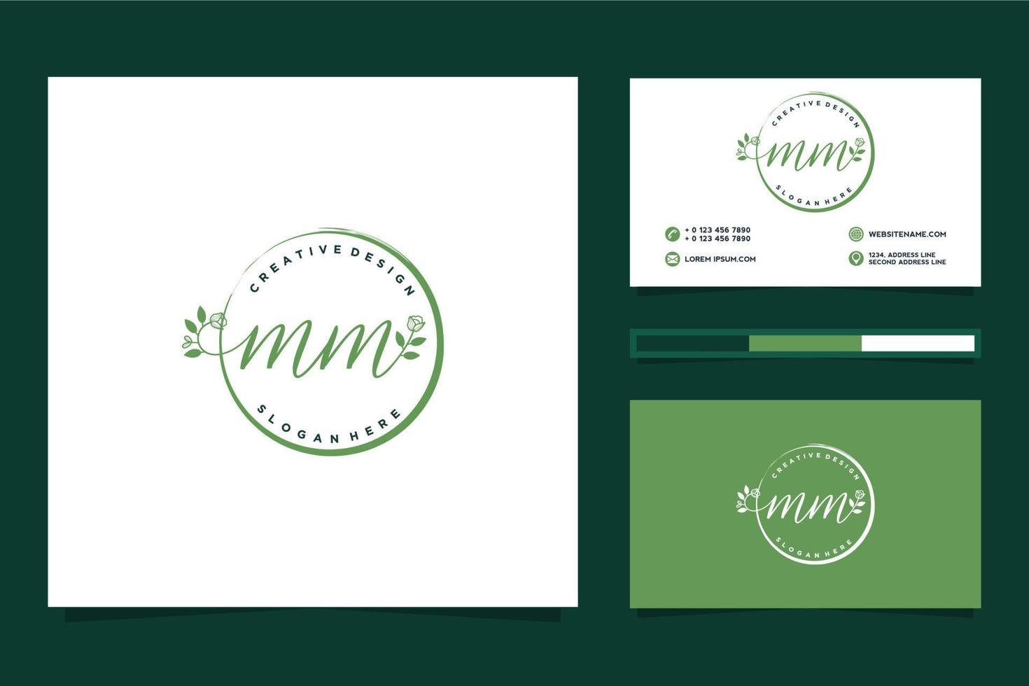 första mm feminin logotyp samlingar och företag kort mall premie vektor