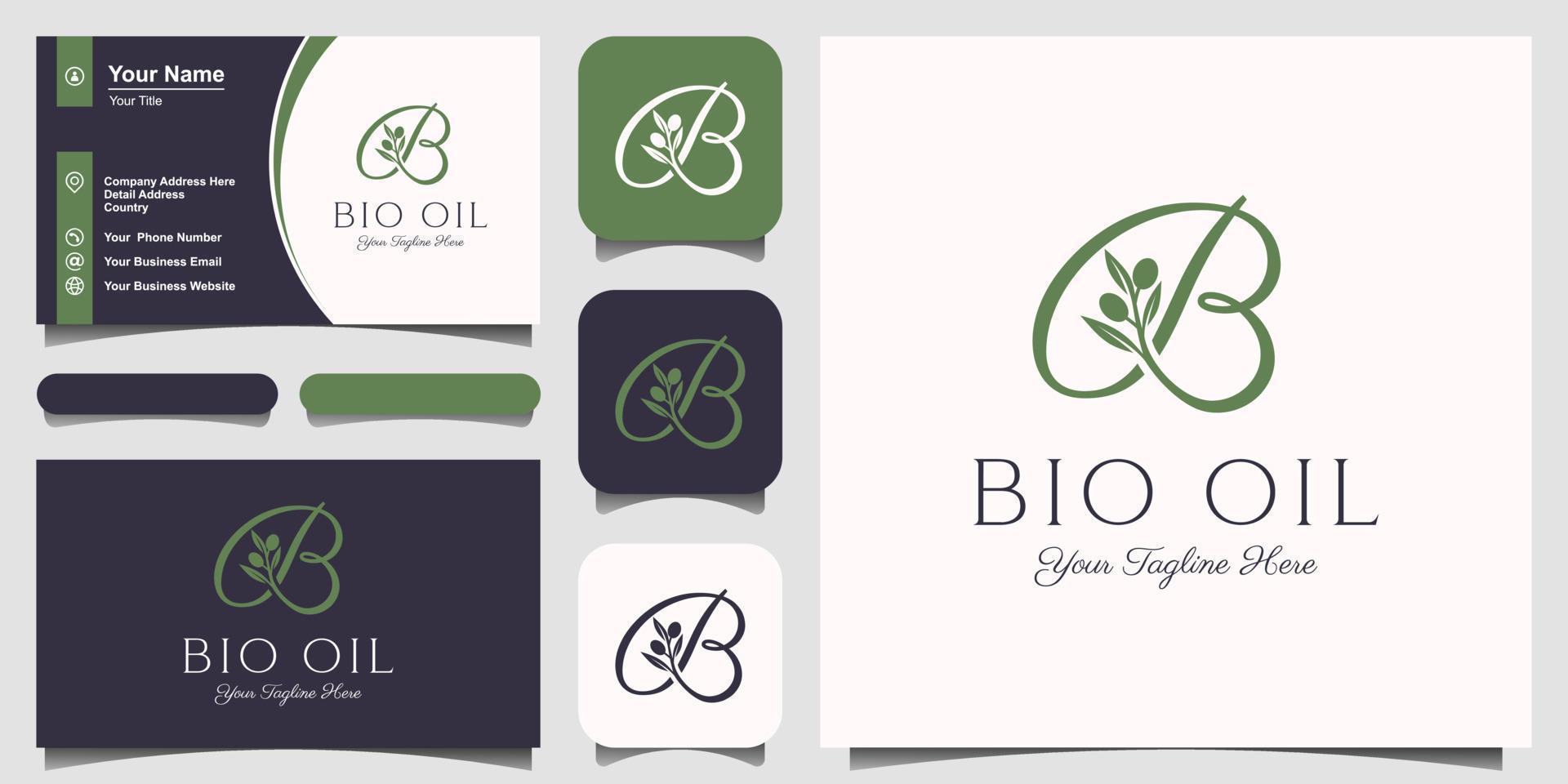 Brief b kombiniert Zweig Olive Öl Logo Design Vorlage. vektor