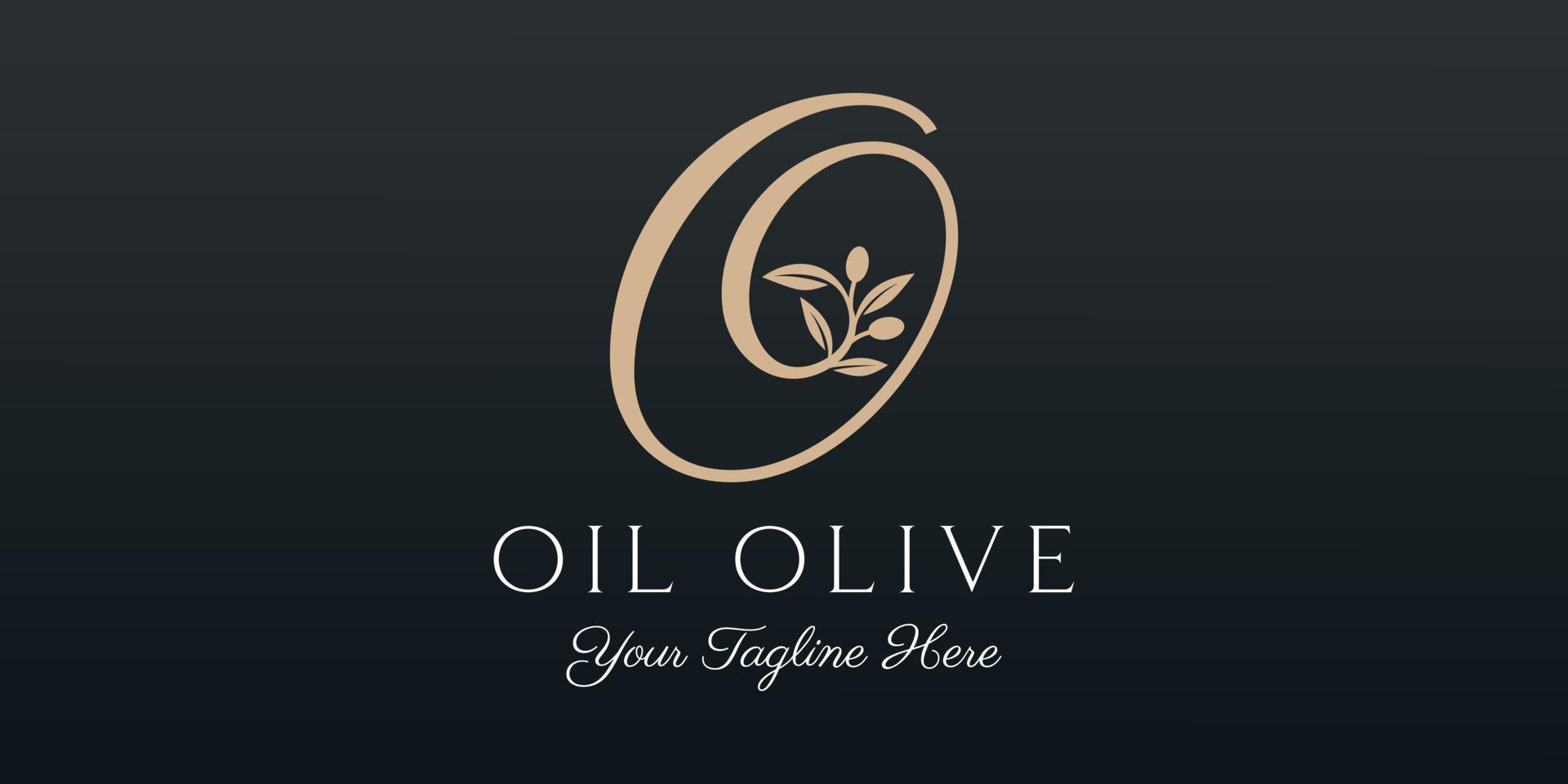 Brief Ö kombiniert Zweig Olive Öl Logo Design Vorlage. vektor