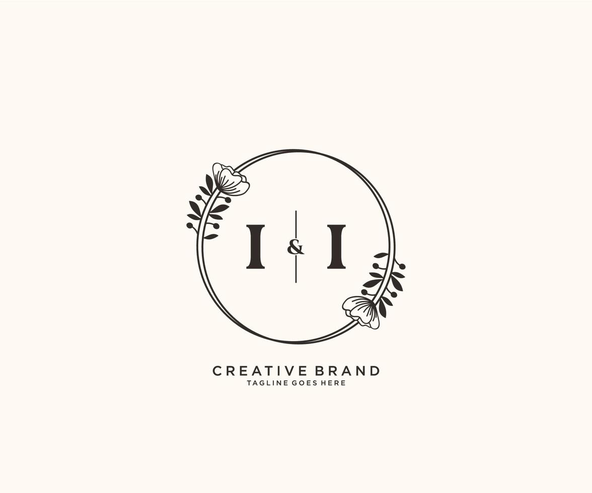 första ii brev hand dragen feminin och blommig botanisk logotyp lämplig för spa salong hud hår skönhet boutique och kosmetisk företag. vektor