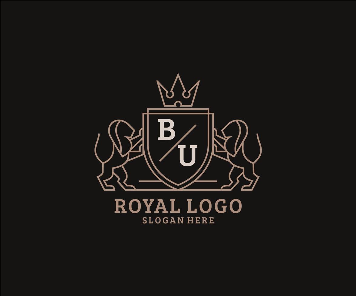 första bu brev lejon kunglig lyx logotyp mall i vektor konst för restaurang, kungligheter, boutique, Kafé, hotell, heraldisk, Smycken, mode och Övrig vektor illustration.