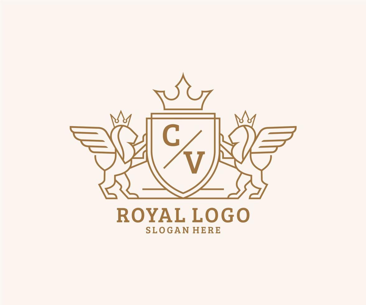 första CV brev lejon kunglig lyx heraldisk, vapen logotyp mall i vektor konst för restaurang, kungligheter, boutique, Kafé, hotell, heraldisk, Smycken, mode och Övrig vektor illustration.