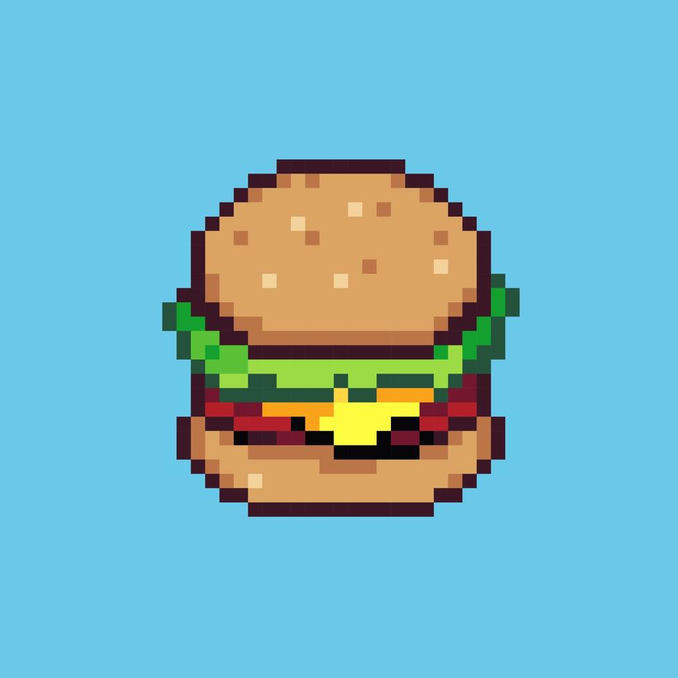pixel konst illustration hamburgare. pixelated pop- burger mat. snabb mat burger pixelated för de pixel konst spel och ikon för hemsida. gammal skola retro. vektor